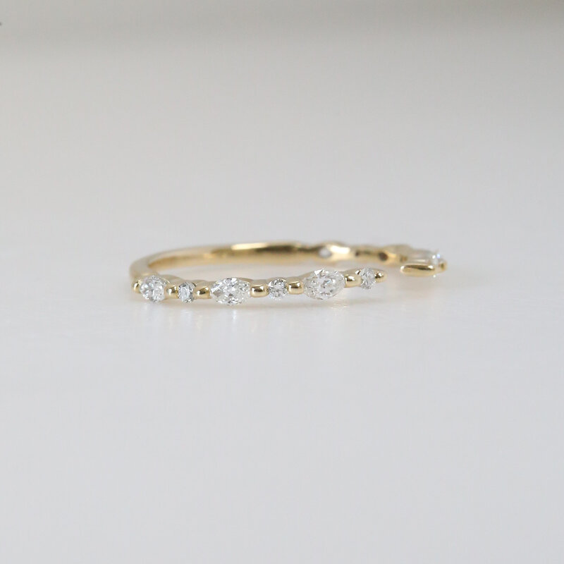 American Jewelry 14k Yellow Gold 1/3ctw Round and Marquise Alternating Diamond Open Shank Wedding Band