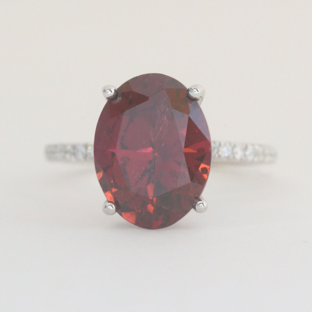 American Jewelry 14k White Gold.21ctw Diamond and Ruby Hidden Halo Solitaire Ring