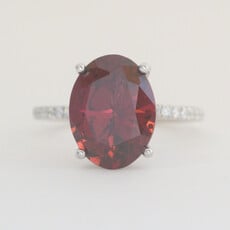 American Jewelry 14k White Gold.21ctw Diamond and Ruby Hidden Halo Solitaire Ring