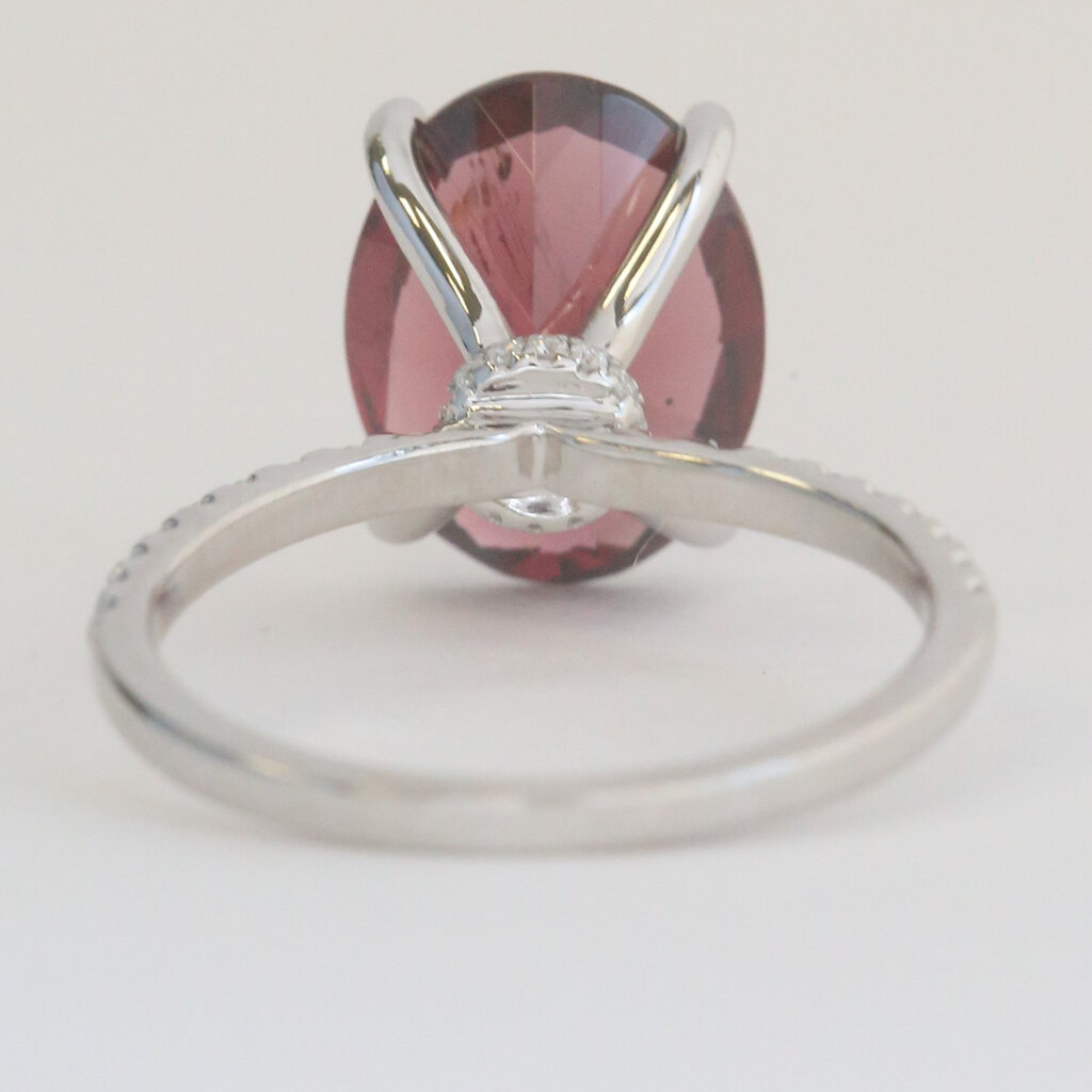 American Jewelry 14k White Gold.21ctw Diamond and Ruby Hidden Halo Solitaire Ring