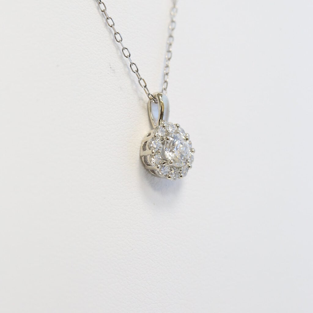 14k White Gold 5/8ctw Lab Grown Round Diamond Halo Necklace (18")