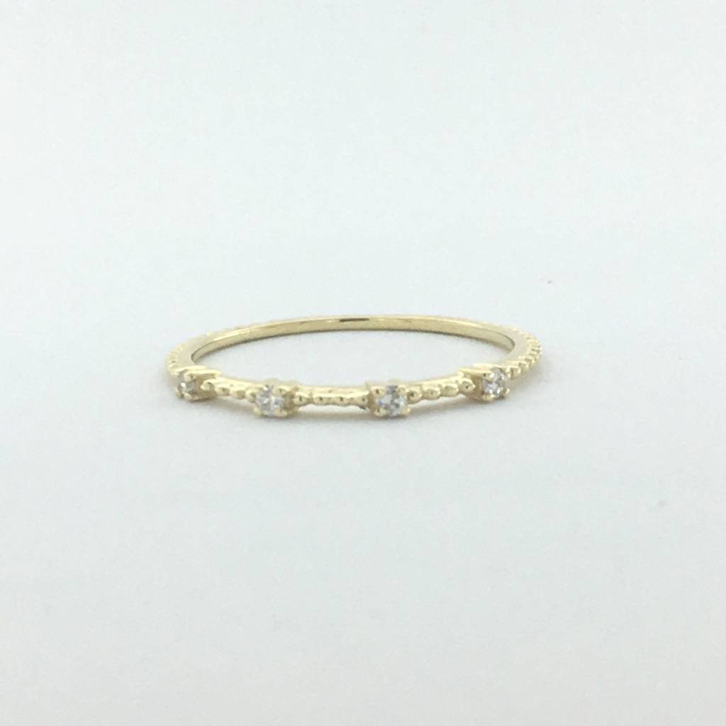American Jewelry 14k Yellow Gold 0.04ctw Diamond 4 Stone Beaded Stackable Wedding Band (size7)