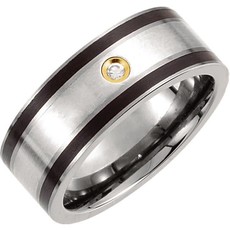 American Jewelry Titanium & Sterling Silver 9mm .06ct Diamond Gents Wedding Band with Black Enamel (Size 10)