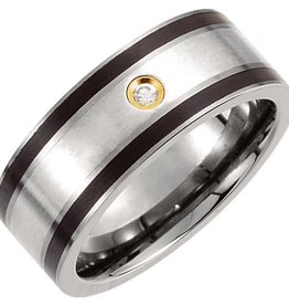 American Jewelry Titanium & Sterling Silver 9mm .06ct Diamond Gents Wedding Band with Black Enamel (Size 10)