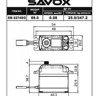 Savox SAVSB2274SG  High Voltage Brushless Digital Servo 0.080/347.2 @ 7.4V