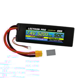 Lectron Pro 2S5200-50X  2S 7.4V 5200mAh 50C Lipo Battery w/ XT60 Plug + Adapter