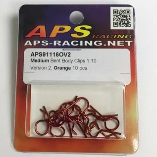 APS Racing APS91116OV2 APS Med Bent Body Clips 1/10 Orange (10)