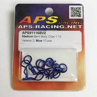 APS Racing APS91116BV2 APS Med Bent Body Clips 1/10 Blue (10)