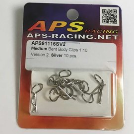 APS Racing APS91116SV2 APS Med Bent Body Clips 1/10 Silver (10)