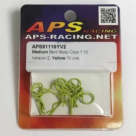 APS Racing APS91116YV2 APS Med Bent Body Clips 1/10 Yellow (10)