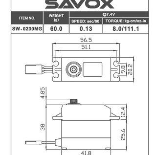 Savox SAVSW0230MG  Waterproof Standard Digital Servo .13/111.1 @ 7.4V 230