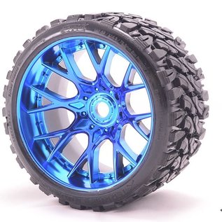 SWEEP C1002BC  Terrain Crusher Belted Tires preglued on Blue Wheel 2pcs set