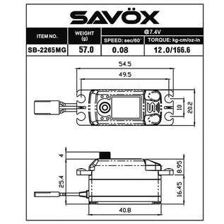 Savox SAVSB2265MG-BE  Black Edition Low Profile High Voltage Brushless Digital Servo 0.08sec / 166.6oz @ 7.4V