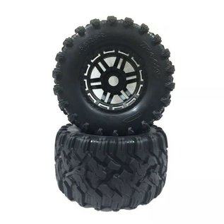 Traxxas TRA8972 Rugged Maxx Black Beadlock Style Wheels & Tires 17mm Hex (2)