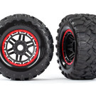 Traxxas TRA8972R Rugged Maxx Black & Red Beadlock Wheels & Tires 17mm Hex (2)