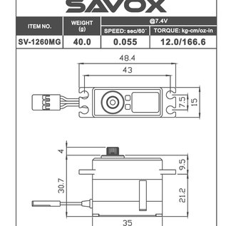Savox SAVSV1260MG  Mini Digital High Voltage Aluminum Case Servo 0.055sec / 167oz @ 7.4V