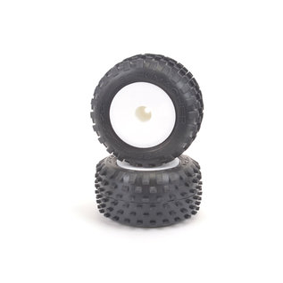 Schumacher U6877  Yellow Stagger Rib Truck Tires Premounted on White Dish (2)