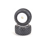 Schumacher U6877  Yellow Stagger Rib Truck Tires Premounted on White Dish (2)