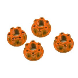 Yeah Racing YEA-YA-0448OR  Orange Aluminum 4mm Serrated Wheel Lock Nuts (4)