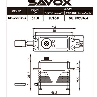 Savox SAVSB2290SG  Monster Torque Brushless Servo, Black Edition 0.16sec / 555.5oz @ 8.4v