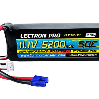 Lectron Pro 3S5200-50E  Lectron Pro 3S 11.1v 5200mAh 50C LiPo w/ EC3 Plug