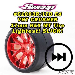 SWEEP C1003RC  MT VHT Crusher Belted tire preglued on WHD RED Chrome wheel (2)