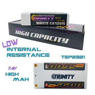Trinity TEP2321  White Carbon 2S 7.4v 5600mAh 130C Shorty LiPo w/ 5mm Bullets
