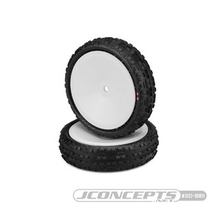 J Concepts JCO3137-101011  Swaggers 2wd Front Buggy Tires, Pink Compound - Pre-Mounted on White Wheels (2)
