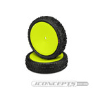J Concepts JCO3137-201011  Swaggers 2wd Front Buggy Tires, Pink Compound - Pre-Mounted on Yellow Wheels (2) 3137201011