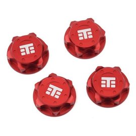 Tekno RC TKR5116BR – Wheel Nuts (T Logo, 17mm, serrated, red ano, M12x1.0, 4pcs)