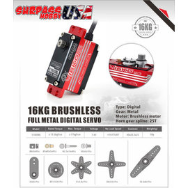 Surpass Hobby USA S1600BL  Digital Brushless Servo 16KG/222oz .07/7.4v  Low Profile Full Metal