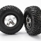 Traxxas TRA5873X  Satin Chrome Beadlock SCT Tires & Wheels (2)