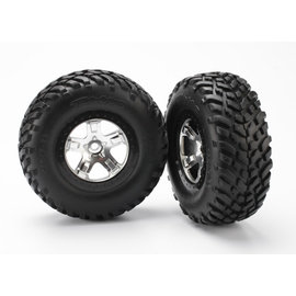 Traxxas TRA5873X  Satin Chrome Beadlock SCT Tires & Wheels (2)