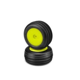 J Concepts JCO3101-2291  Mini-T 2.0  Carvers Tires, Green Compound, Pre-Mounted on Yellow Wheels, fits Losi Mini-T 2.0