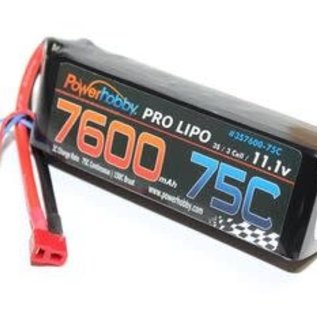 Power Hobby PHB3S760075CDNS  7600mAh 11.1V 3S 75C LiPo Battery with Hardwired T-Plug Connector