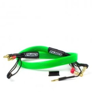 Avid RC AV1402-GRN  2S Green Charge Lead Cable w/4mm & 5mm Bullet Connector (2')