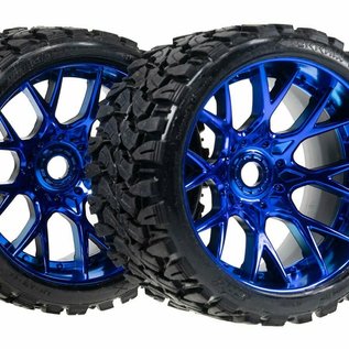 SWEEP C1002BC  Terrain Crusher Belted Tires preglued on Blue Wheel 2pcs set