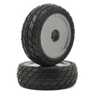 Custom Works R/C CSW6436  Sticker Front Pre-Mounted Dirt Oval Tires (2) w/Orange Insert HB