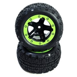 Blackzon BZN540094  Slyder ST Black/Green Wheels/Tires Assembled (2)