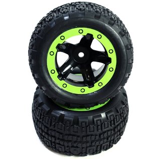 Blackzon BZN540094  Slyder ST Black/Green Wheels/Tires Assembled (2)