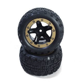 Blackzon BZN540095  Slyder ST Black/Gold Wheels/Tires Assembled (2)