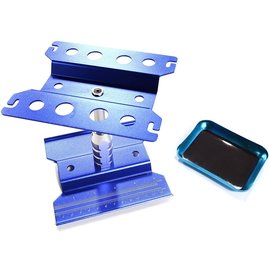 Integy C30308BLUE  Blue Universal Car Stand Workstation for 1/10 Size (140x120x145mm) w/ Magnetic Parts Storage Tray