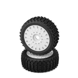 J Concepts JCO3060-1097  Magma Yellow Compound Tire, Pre-Mounted on White #3395 Wheel, fits 1/8 Buggy