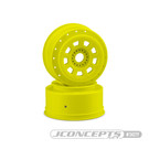 J Concepts JCO3421Y  JConcepts 9-Shot 17mm Hex Sct Tire Wheel, Yellow, for 1/8th Buggy to Dirt Oval (2) (Yellow) w/17mm Hex