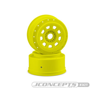 J Concepts JCO3421Y  JConcepts 9-Shot 17mm Hex Sct Tire Wheel, Yellow, for 1/8th Buggy to Dirt Oval (2) (Yellow) w/17mm Hex