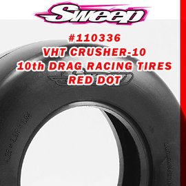 SWEEP SWP110336  Sweep Red 1/10th Drag VHT Crusher-10 Belted tire Red dot 2pc set