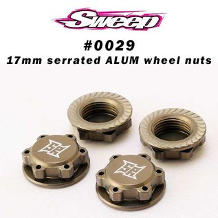 SWEEP SW0029  Sweep 17mm 8th scale Light Weight Hard Anodized Wheel serrated Nuts (4)