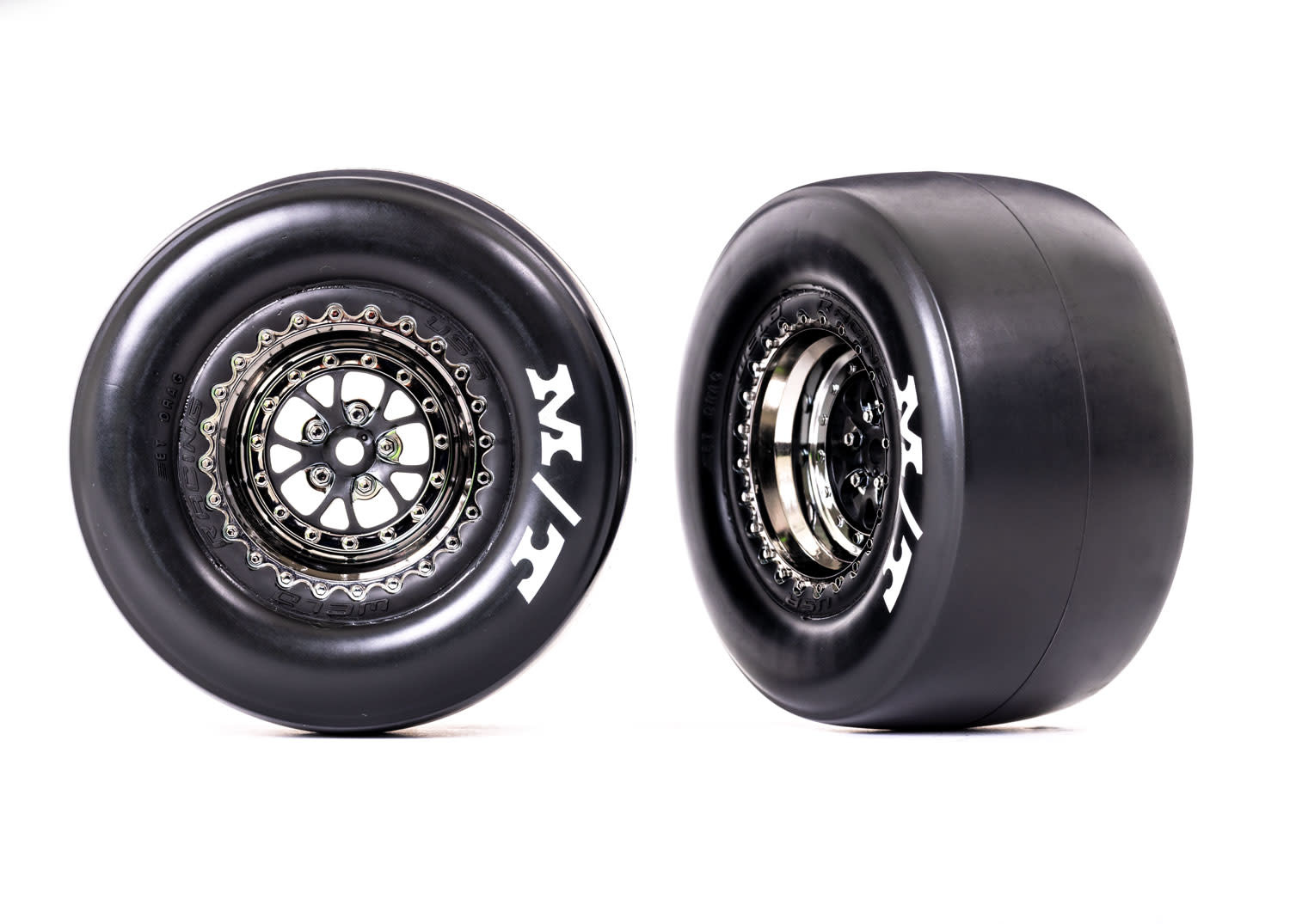 TRA9476X Traxxas Drag Slash Rear Pre Mounted Sticky Tires Black Chrome 2 w Weld Wheels 12mm Hex