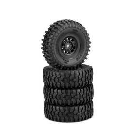 J Concepts JCO4023-3594  Tusk 1.0" TIres, Gold Compound, Pre-Mounted, Black 3430B Hazard Wheel, Fits Axial SCX24