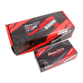 Gens Ace GEA5K2S60X629  Gens Ace 5000mAh 7.4V 2S2P 60C HardCase Lipo Battery Shorty Pack 29# With 4.0mm Bullet To XT60 Plug